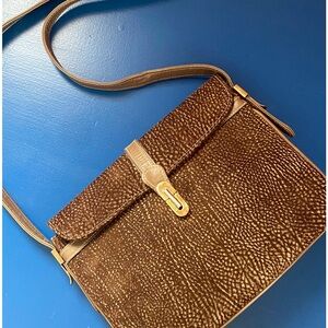 SILVANO BIAGINI Italy Elegant Brown Shoulder Bag Gold Accents 1970’s Vintage